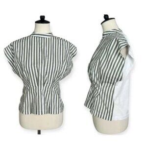 Zara Striped Green and White Cinched‎ Front Top Sz M *note